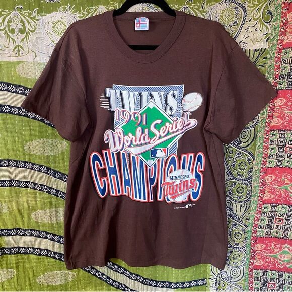Vintage Garan Brown Minnesota Twins 1991 World Series T-Shirt Size Extra Large - Picture 1 of 16